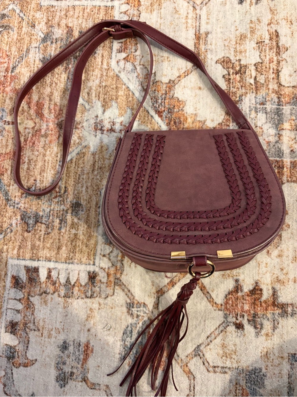 Women’s Braided Saddle Crossbody Bag - Burgundy
